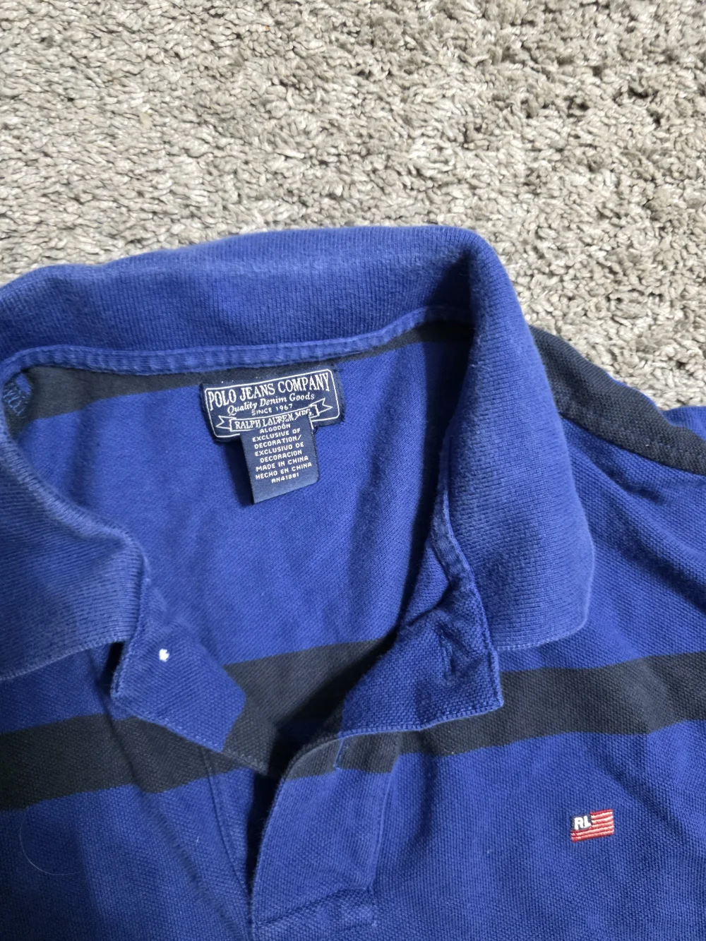Polo by Ralph Lauren Men's Blue Polo with Black Stripes